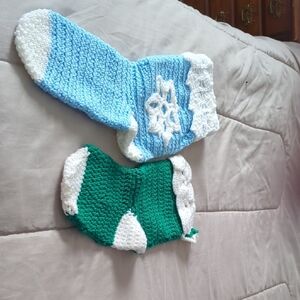 Festive Blue and Green Knitted Stockings